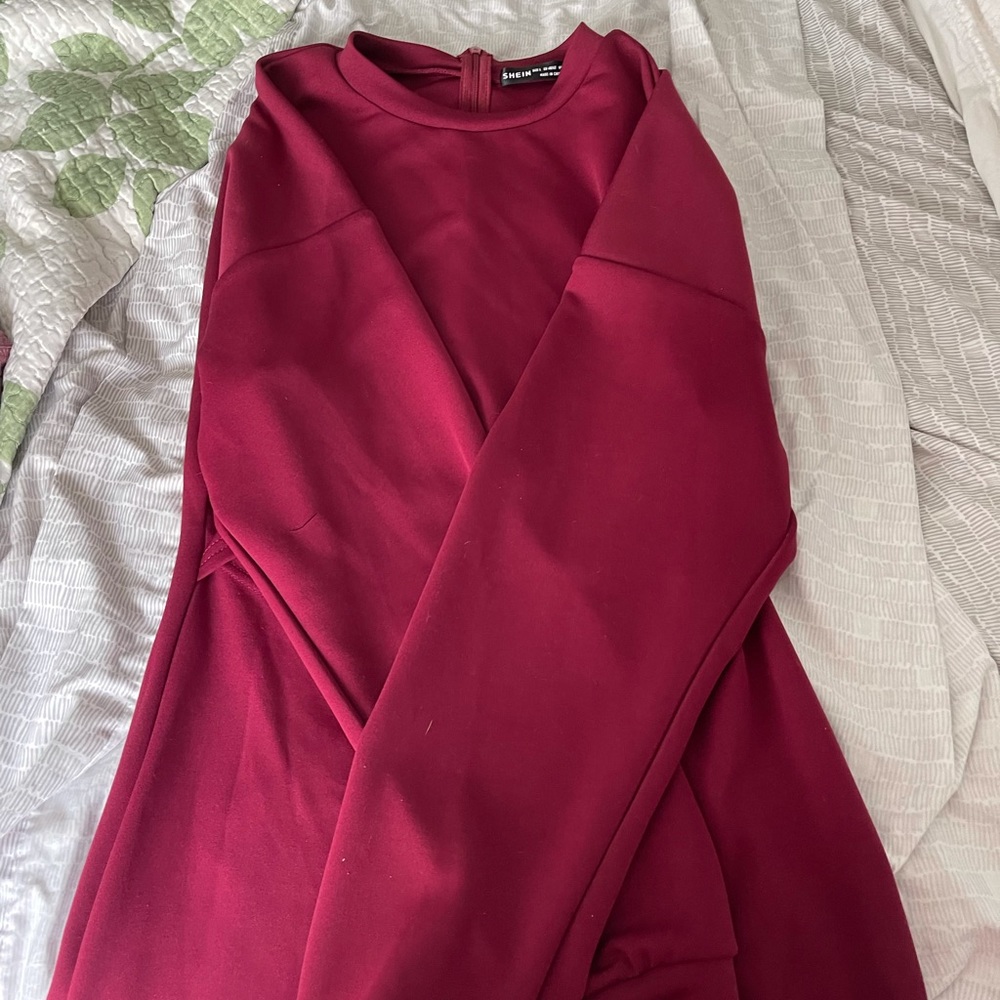 Long sleeve maroon dress with midline slit